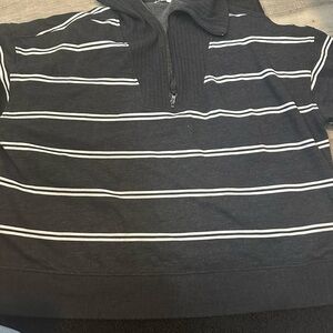 Maurices Black and White Zip Up Sweater with Stripes